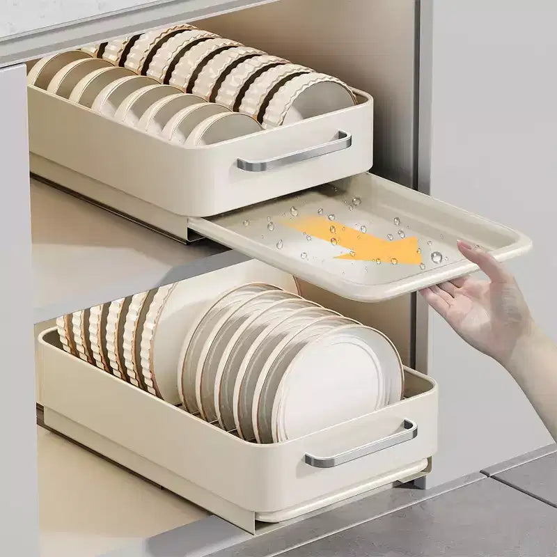 Étagère à bols en acier au carbone, étagères de rangement extensibles pour tiroir avec organisateur de meuble coulissant, maison, blanc crème