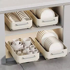 Étagère à bols en acier au carbone, étagères de rangement extensibles pour tiroir avec organisateur de meuble coulissant, maison, blanc crème