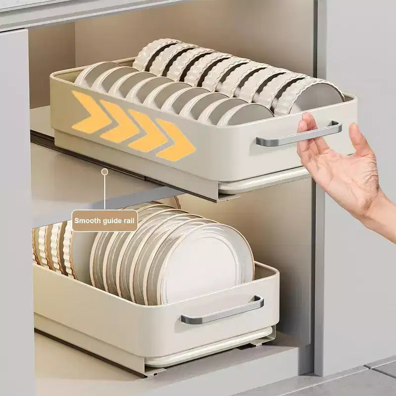 Étagère à bols en acier au carbone, étagères de rangement extensibles pour tiroir avec organisateur de meuble coulissant, maison, blanc crème