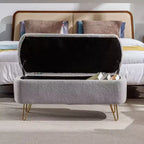 Banc de rangement ottoman Clihome pour pied de lit, banc d'entrée moderne en fausse fourrure blanc ivoire, rembourré avec rangement pour salon et chambre