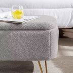 Banc de rangement ottoman Clihome pour pied de lit, banc d'entrée moderne en fausse fourrure blanc ivoire, rembourré avec rangement pour salon et chambre