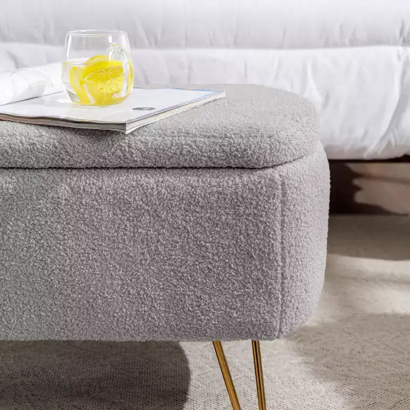 Banc de rangement ottoman Clihome pour pied de lit, banc d'entrée moderne en fausse fourrure blanc ivoire, rembourré avec rangement pour salon et chambre