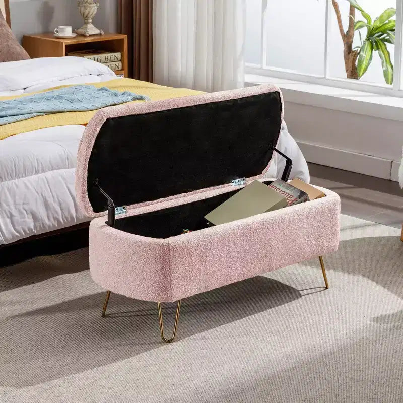 Banc de rangement ottoman Clihome pour pied de lit, banc d'entrée moderne en fausse fourrure blanc ivoire, rembourré avec rangement pour salon et chambre