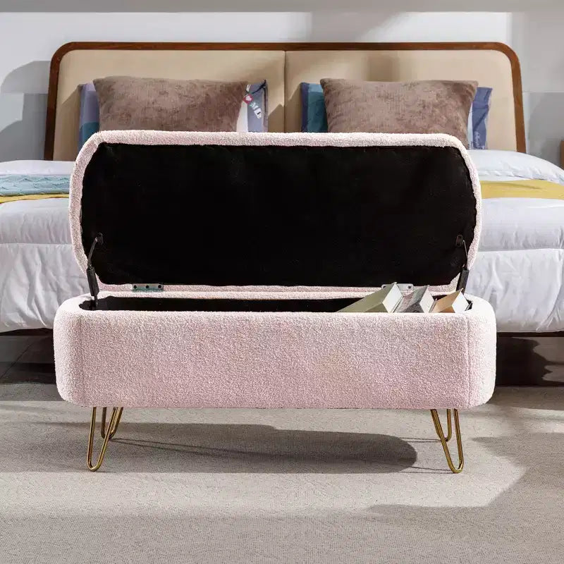 Banc de rangement ottoman Clihome pour pied de lit, banc d'entrée moderne en fausse fourrure blanc ivoire, rembourré avec rangement pour salon et chambre