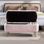 Banc de rangement ottoman Clihome pour pied de lit, banc d'entrée moderne en fausse fourrure blanc ivoire, rembourré avec rangement pour salon et chambre