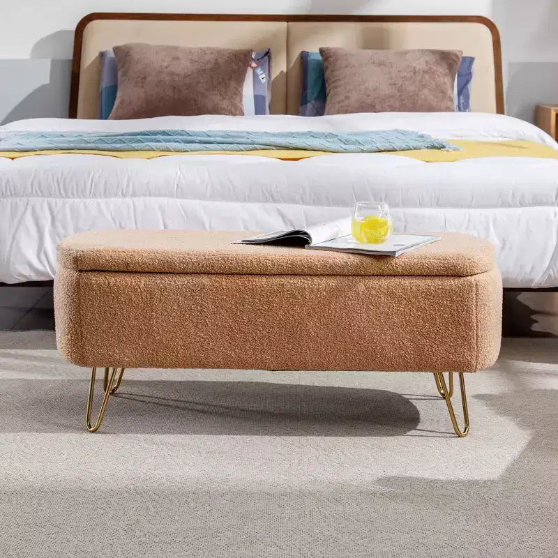 Banc de rangement ottoman Clihome pour pied de lit, banc d'entrée moderne en fausse fourrure blanc ivoire, rembourré avec rangement pour salon et chambre