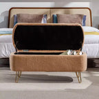Banc de rangement ottoman Clihome pour pied de lit, banc d'entrée moderne en fausse fourrure blanc ivoire, rembourré avec rangement pour salon et chambre
