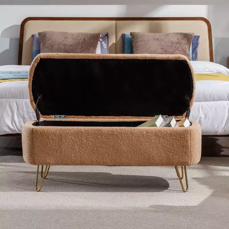 Banc de rangement ottoman Clihome pour pied de lit, banc d'entrée moderne en fausse fourrure blanc ivoire, rembourré avec rangement pour salon et chambre