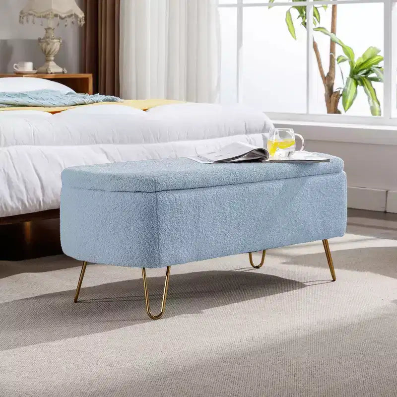 Banc de rangement ottoman Clihome pour pied de lit, banc d'entrée moderne en fausse fourrure blanc ivoire, rembourré avec rangement pour salon et chambre