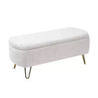 Banc de rangement ottoman Clihome pour pied de lit, banc d'entrée moderne en fausse fourrure blanc ivoire, rembourré avec rangement pour salon et chambre
