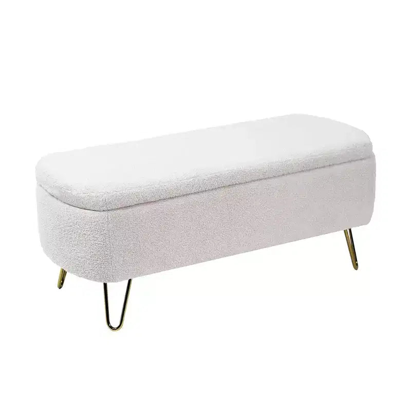 Banc de rangement ottoman Clihome pour pied de lit, banc d'entrée moderne en fausse fourrure blanc ivoire, rembourré avec rangement pour salon et chambre