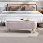 Banc de rangement ottoman Clihome pour pied de lit, banc d'entrée moderne en fausse fourrure blanc ivoire, rembourré avec rangement pour salon et chambre