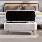 Banc de rangement ottoman Clihome pour pied de lit, banc d'entrée moderne en fausse fourrure blanc ivoire, rembourré avec rangement pour salon et chambre