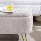 Banc de rangement ottoman Clihome pour pied de lit, banc d'entrée moderne en fausse fourrure blanc ivoire, rembourré avec rangement pour salon et chambre
