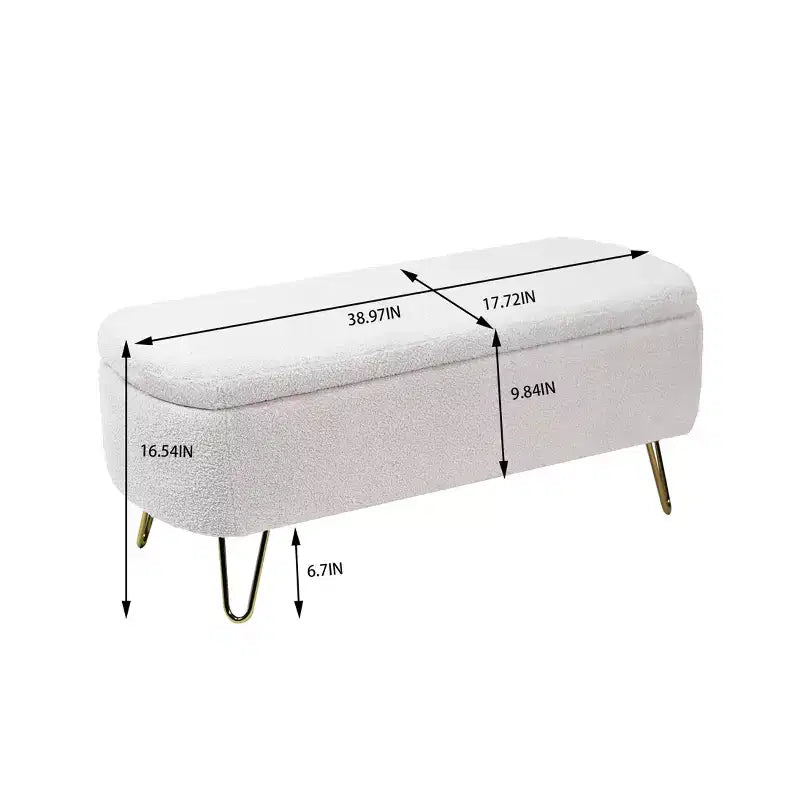 Banc de rangement ottoman Clihome pour pied de lit, banc d'entrée moderne en fausse fourrure blanc ivoire, rembourré avec rangement pour salon et chambre