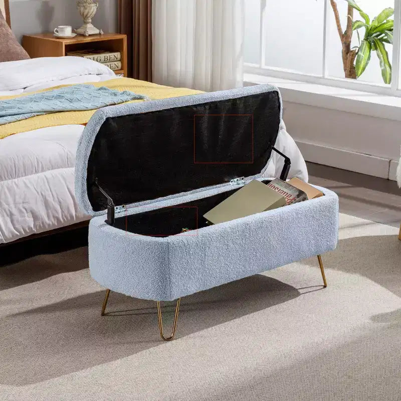 Banc de rangement ottoman Clihome pour pied de lit, banc d'entrée moderne en fausse fourrure blanc ivoire, rembourré avec rangement pour salon et chambre