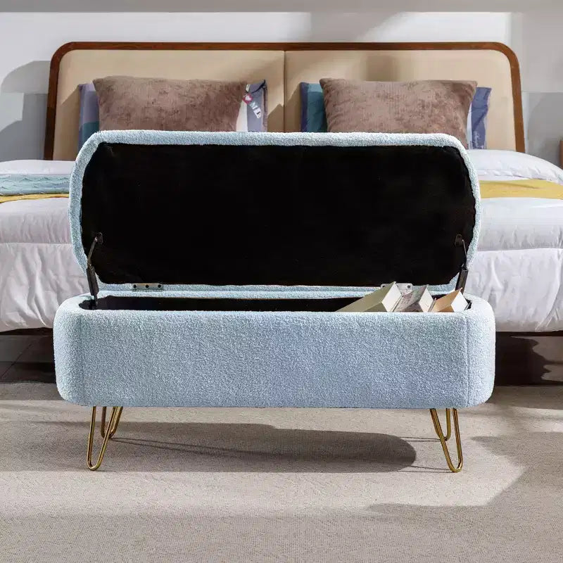 Banc de rangement ottoman Clihome pour pied de lit, banc d'entrée moderne en fausse fourrure blanc ivoire, rembourré avec rangement pour salon et chambre