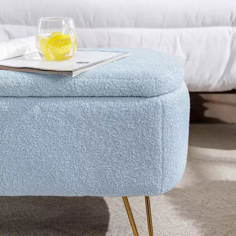 Banc de rangement ottoman Clihome pour pied de lit, banc d'entrée moderne en fausse fourrure blanc ivoire, rembourré avec rangement pour salon et chambre