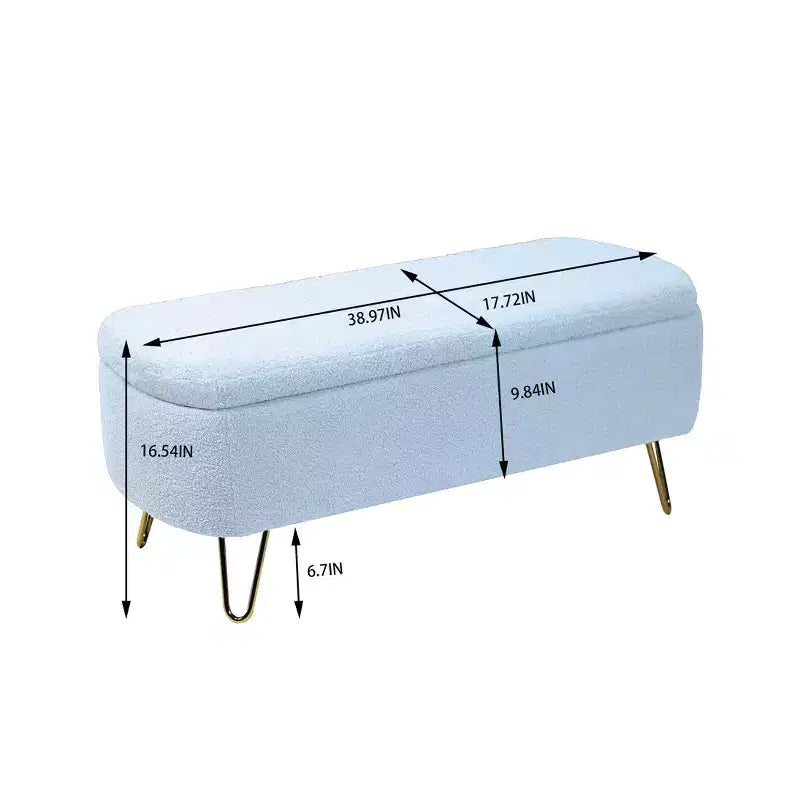 Banc de rangement ottoman Clihome pour pied de lit, banc d'entrée moderne en fausse fourrure blanc ivoire, rembourré avec rangement pour salon et chambre