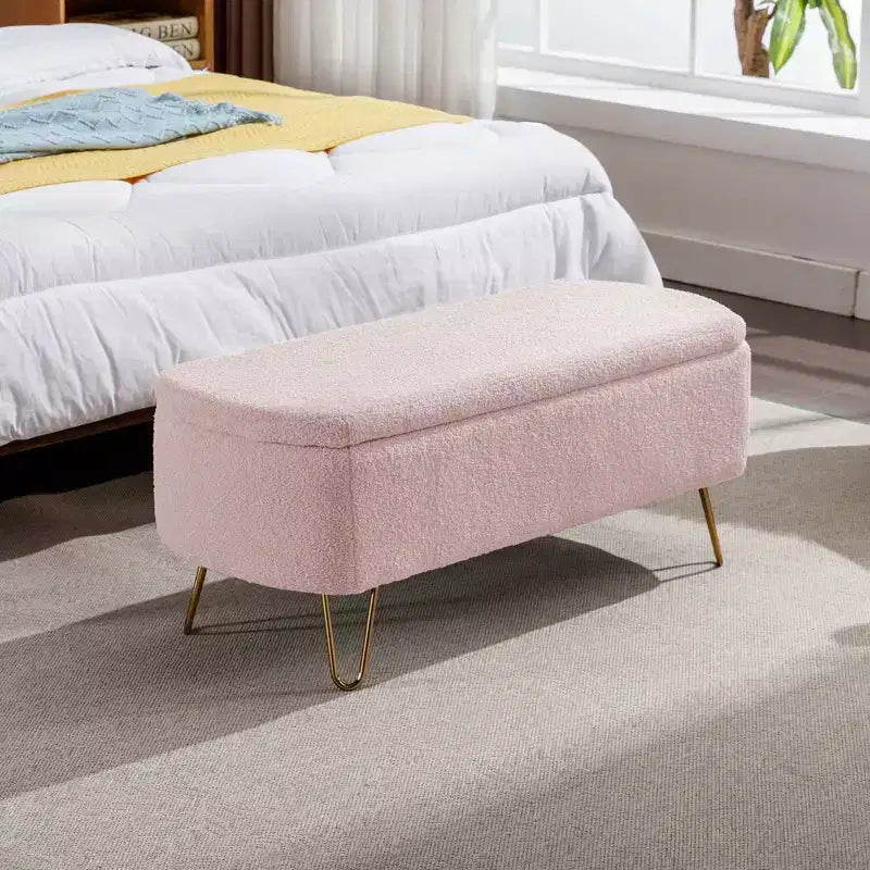 Banc de rangement ottoman Clihome pour pied de lit, banc d'entrée moderne en fausse fourrure blanc ivoire, rembourré avec rangement pour salon et chambre