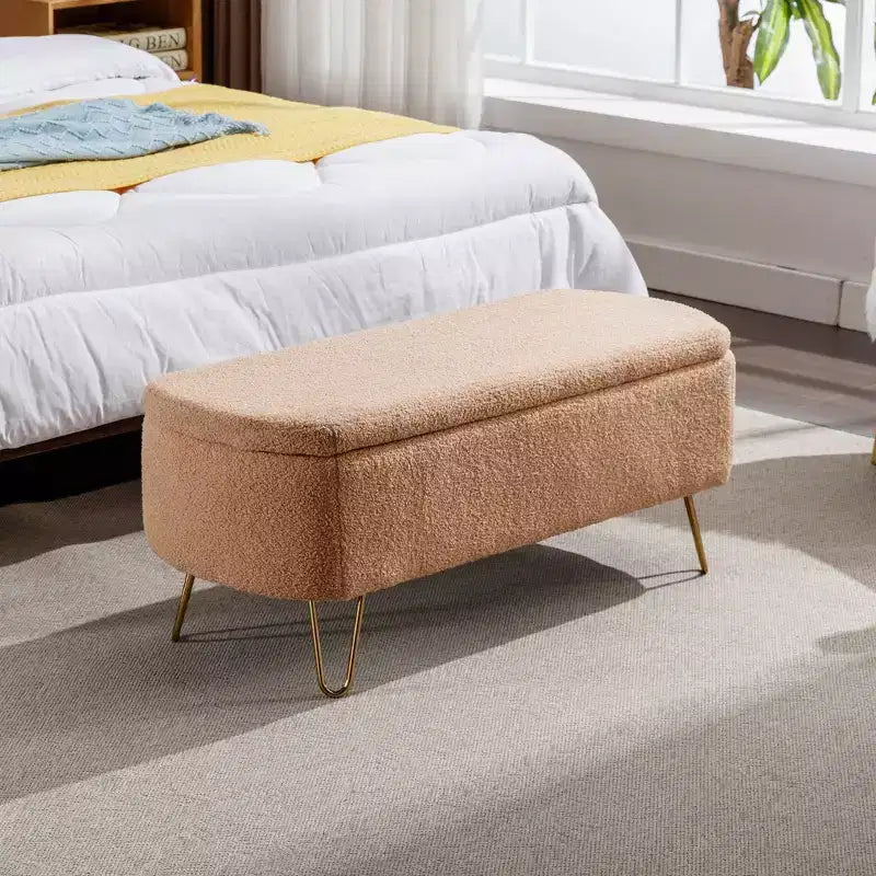 Banc de rangement ottoman Clihome pour pied de lit, banc d'entrée moderne en fausse fourrure blanc ivoire, rembourré avec rangement pour salon et chambre