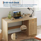 Bureau de direction de 60 po avec rangement, bureau moderne pour la maison avec tiroir et armoire, bureaux d'ordinateur cannelés en bois, poste de travail, table de conférence