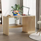 Bureau de direction de 60 po avec rangement, bureau moderne pour la maison avec tiroir et armoire, bureaux d'ordinateur cannelés en bois, poste de travail, table de conférence