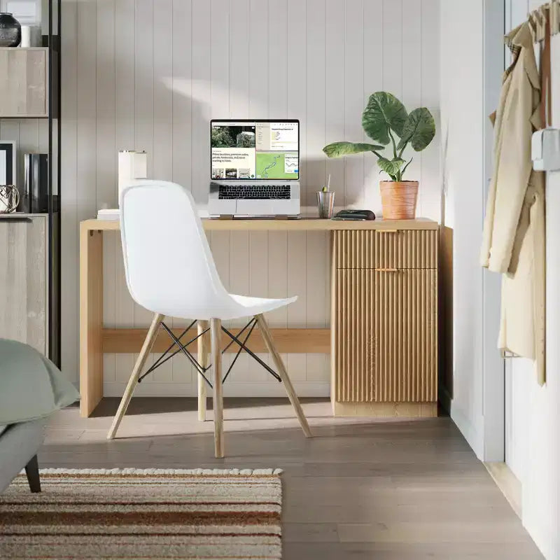 Bureau de direction de 60 po avec rangement, bureau moderne pour la maison avec tiroir et armoire, bureaux d'ordinateur cannelés en bois, poste de travail, table de conférence