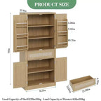 Meuble de rangement haut de cuisine de 178 cm, portes en rotin, placard autoportant