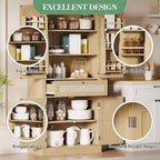Meuble de rangement haut de cuisine de 178 cm, portes en rotin, placard autoportant