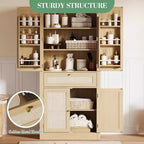 Meuble de rangement haut de cuisine de 178 cm, portes en rotin, placard autoportant