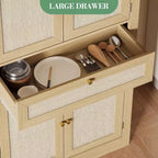 Meuble de rangement haut de cuisine de 178 cm, portes en rotin, placard autoportant