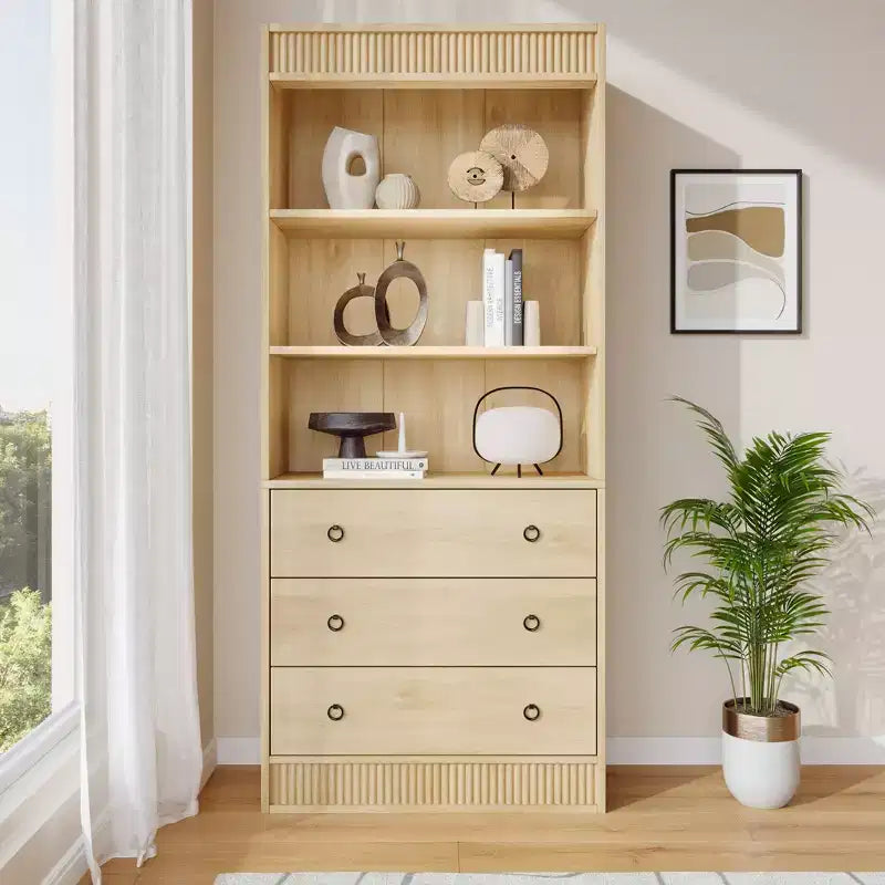 Étagère, étagère sur pied, étagère à 3 tiroirs en forme de vague en panneau de particules, adaptée au bureau, au salon, à la chambre.