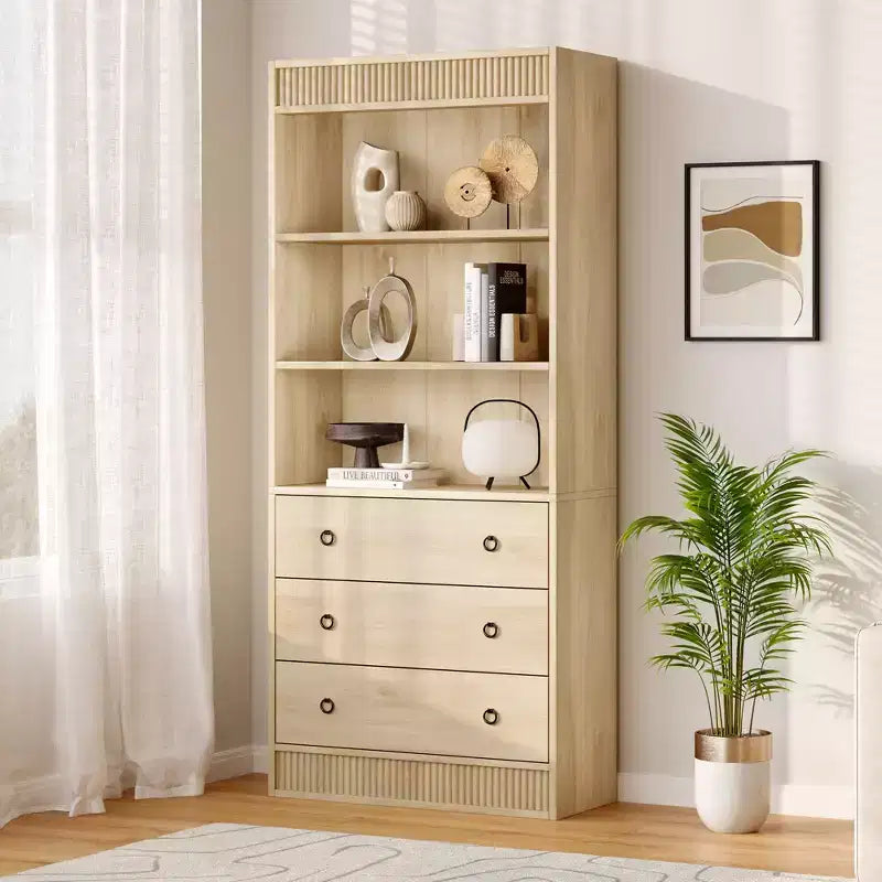 Étagère, étagère sur pied, étagère à 3 tiroirs en forme de vague en panneau de particules, adaptée au bureau, au salon, à la chambre.