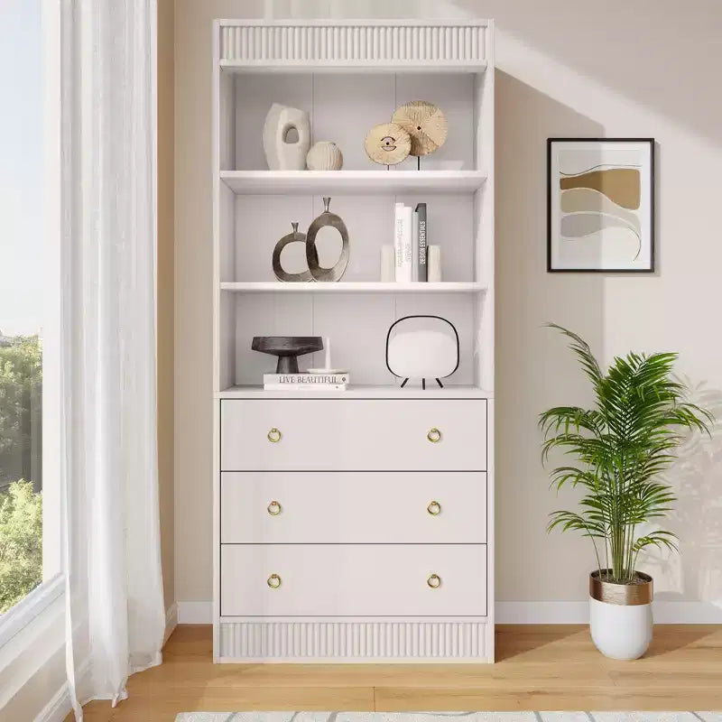 Étagère, étagère sur pied, étagère à 3 tiroirs en forme de vague en panneau de particules, adaptée au bureau, au salon, à la chambre.