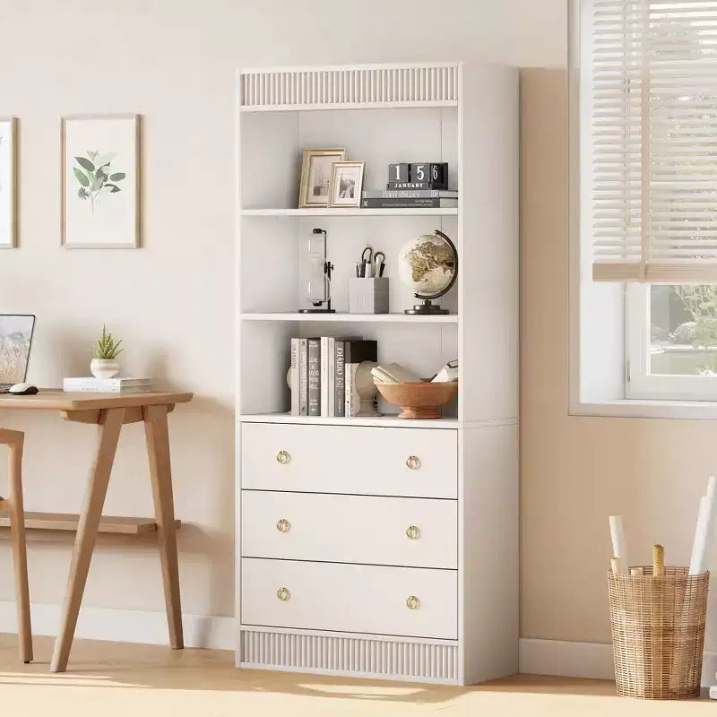 Bookshelf, standing bookshelf, PB board wave-style 3-drawer bookshelf, suitable for study, living room, bedroom.