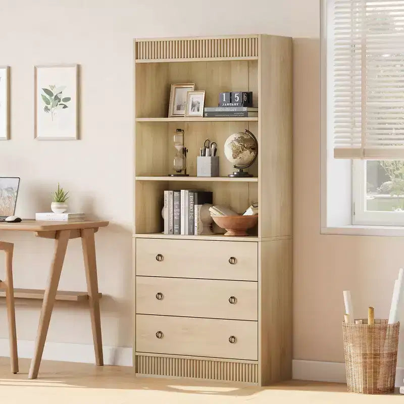 Étagère, étagère sur pied, étagère à 3 tiroirs en forme de vague en panneau de particules, adaptée au bureau, au salon, à la chambre.