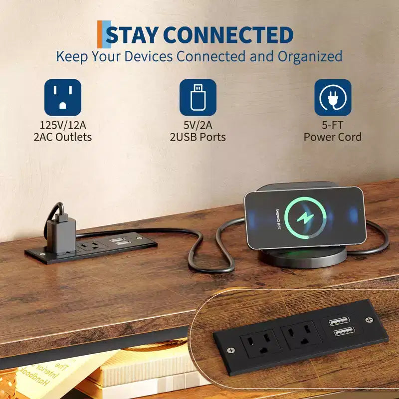 Meuble TV pour téléviseurs de 65, 70, 75 pouces, commode longue à 10 tiroirs avec prises de courant, lumières LED, meuble TV de 63 pouces avec tiroirs de rangement