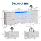 Meuble TV pour téléviseurs de 65, 70, 75 pouces, commode longue à 10 tiroirs avec prises de courant, lumières LED, meuble TV de 63 pouces avec tiroirs de rangement