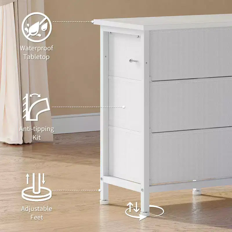 Meuble TV pour téléviseurs de 65, 70, 75 pouces, commode longue à 10 tiroirs avec prises de courant, lumières LED, meuble TV de 63 pouces avec tiroirs de rangement