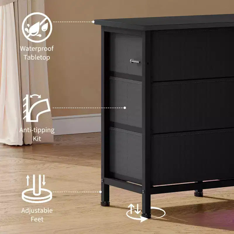 Meuble TV pour téléviseurs de 65, 70, 75 pouces, commode longue à 10 tiroirs avec prises de courant, lumières LED, meuble TV de 63 pouces avec tiroirs de rangement