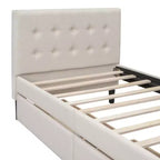 Lit plateforme capitonné double avec 2 tiroirs de rangement, cadre de lit double en bois pour chambre à coucher