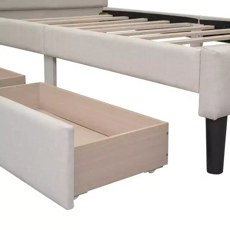 Lit plateforme capitonné double avec 2 tiroirs de rangement, cadre de lit double en bois pour chambre à coucher