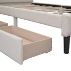 Lit plateforme capitonné double avec 2 tiroirs de rangement, cadre de lit double en bois pour chambre à coucher