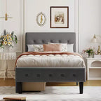 Lit plateforme capitonné double avec 2 tiroirs de rangement, cadre de lit double en bois pour chambre à coucher