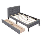 Lit plateforme capitonné double avec 2 tiroirs de rangement, cadre de lit double en bois pour chambre à coucher
