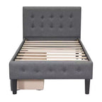 Lit plateforme capitonné double avec 2 tiroirs de rangement, cadre de lit double en bois pour chambre à coucher