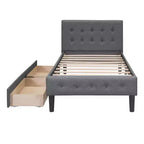 Lit plateforme capitonné double avec 2 tiroirs de rangement, cadre de lit double en bois pour chambre à coucher