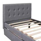 Lit plateforme capitonné double avec 2 tiroirs de rangement, cadre de lit double en bois pour chambre à coucher