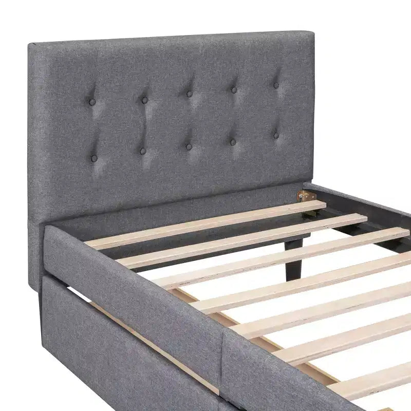 Lit plateforme capitonné double avec 2 tiroirs de rangement, cadre de lit double en bois pour chambre à coucher